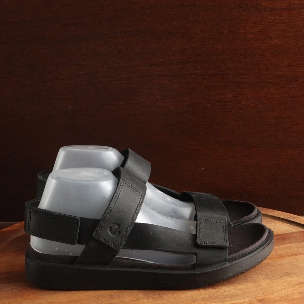 Ecco Sandals Mens SZ EU 43 US 9-9.5 BLK Flowt Leather Comfort Adjustable Shoes